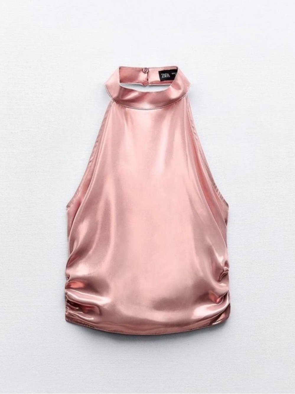 Zara Rose Pink Satin High-Neck Halter Camisole